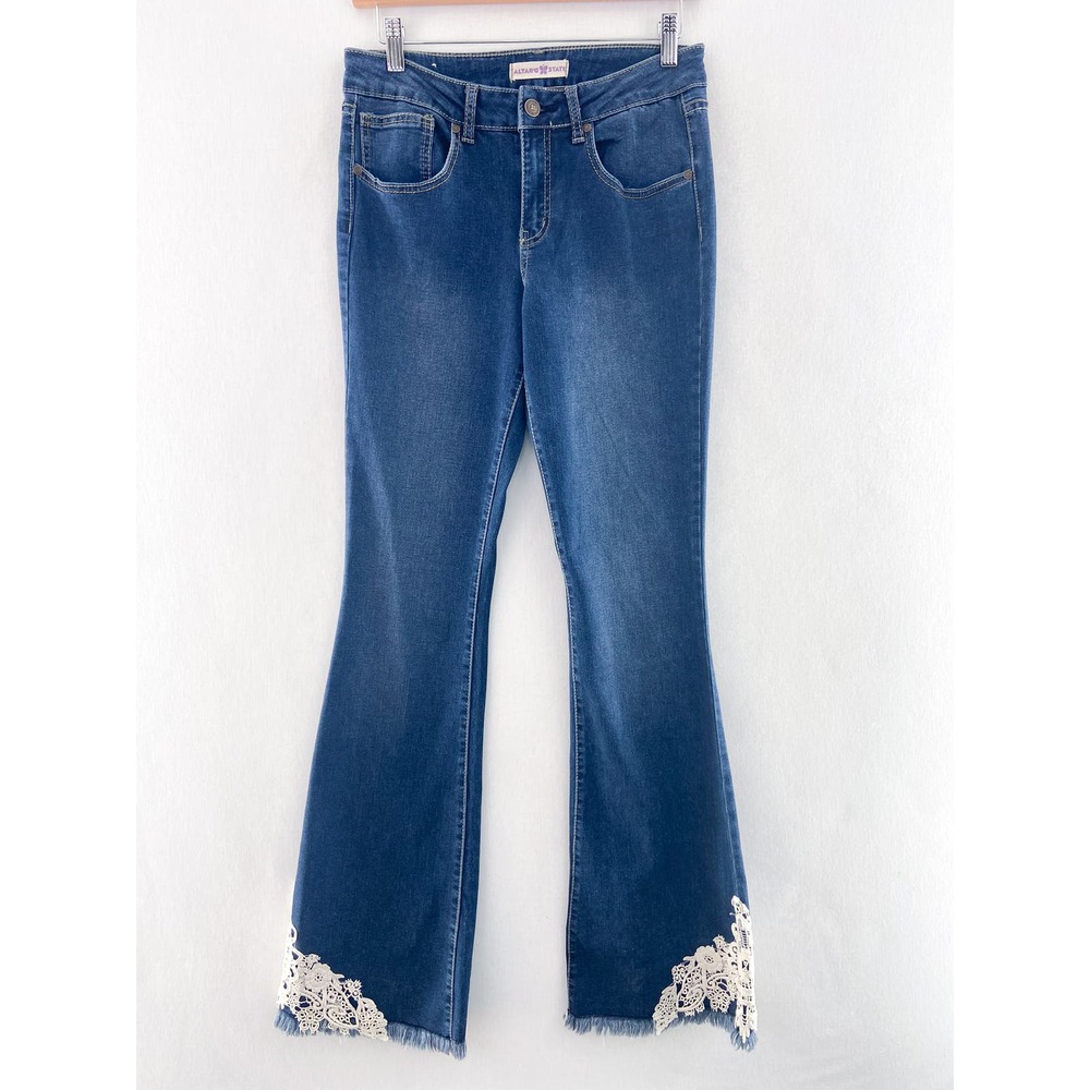 Altar'd State Flare Jeans Lace Accent size 28 Boho Western Stretch Cowgirl Rodeo
